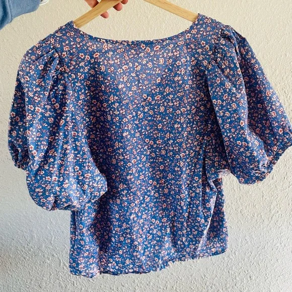 Madewell Blue Floral Puff Sleeve Top - Picture 6 of 11